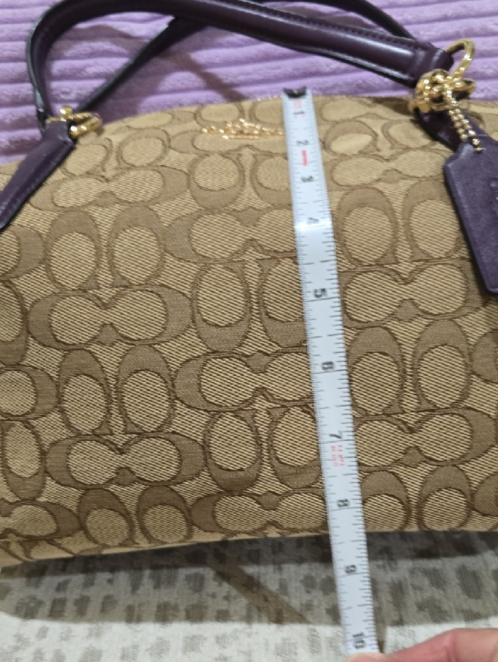 Coach Kelsey Brown Signature Satchel with Purple Leather Accents - Picture 14 of 15